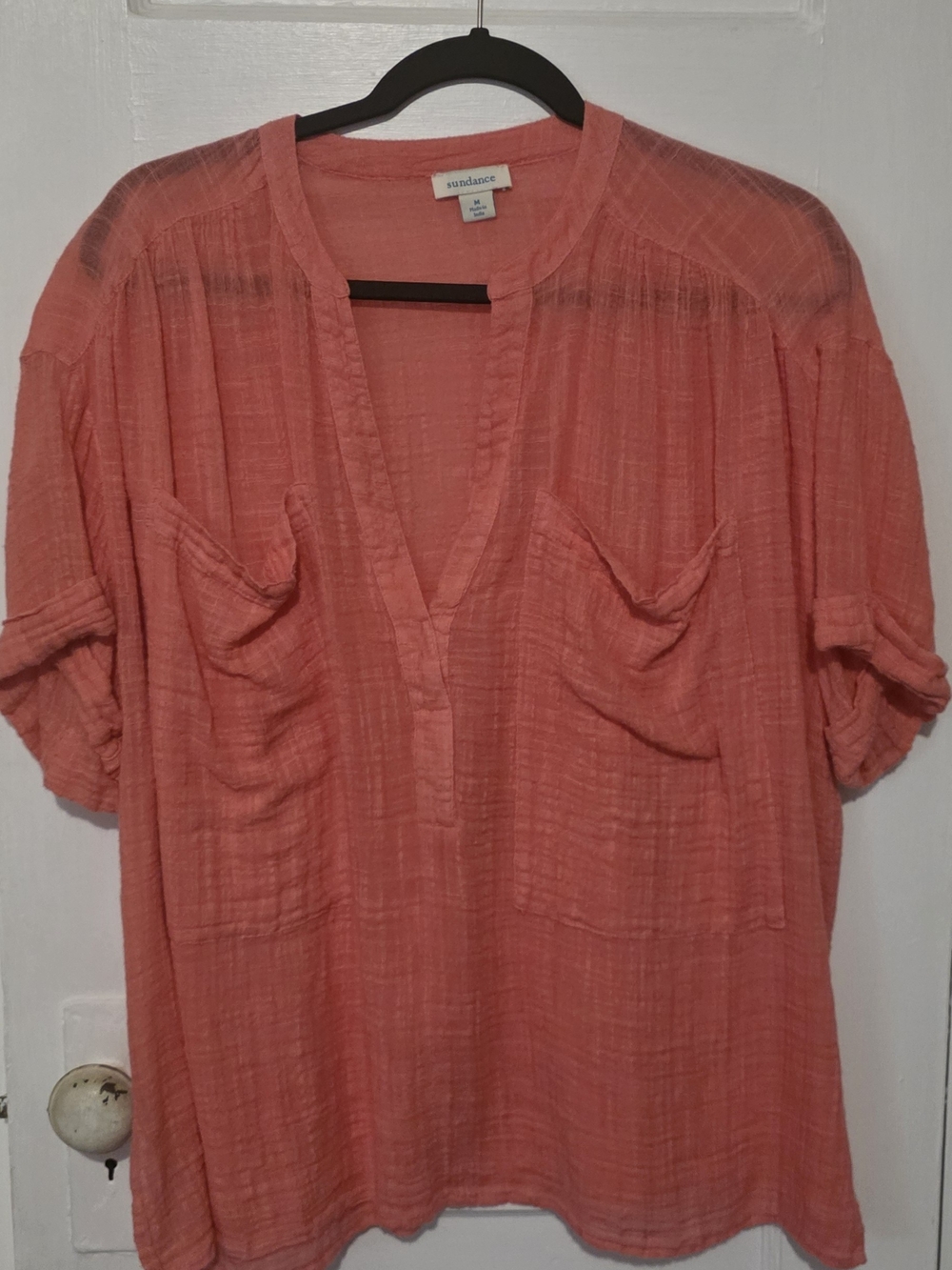 Sundance Coral Gauze V-Neck Tunic Top